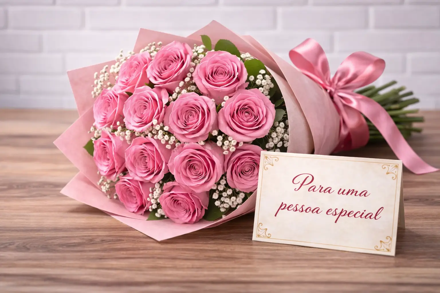 Buquê Romântico de Rosas Rosa